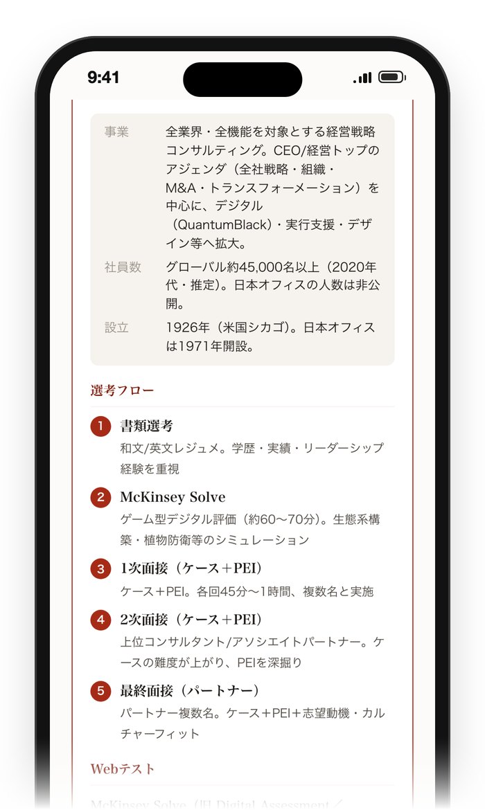 企業情報データベースの画面。ファームごとの選考フローが見られる